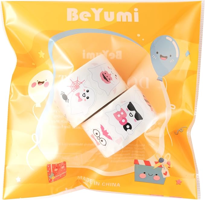 beyumi halloween pink ghost sticker - 1000pcs in 2 rolls halloween pink cute style ghost rolled stickers kawaii boo funny patterns waterproof vinyl decals for party school envelope gift decor