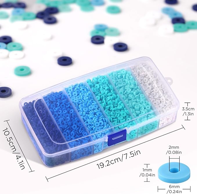 6000 Pcs Blue Clay Beads for Bracelets Making, Funtopia Heishi Beads Polymer Clay Beads, Flat Round Disc Clay Beads for Jewelry Making (6mm)