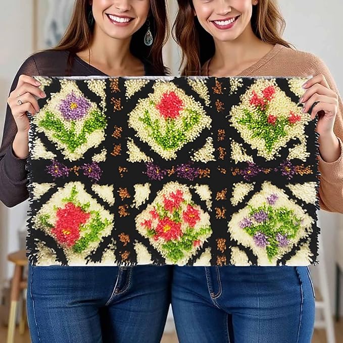 KitsMaster Latch Hook Kits for Adults, Crafts for Adults Women New Hobbies DIY Printed Canvas Rug for Home Decor Festival Gift 23.6''x15.8'' (Floral Trellis Bloom)