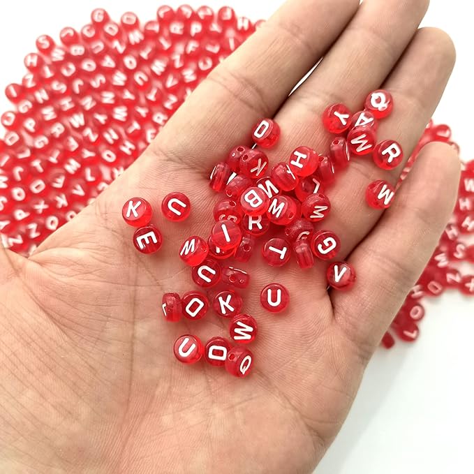 1000pcs Red Letter Beads 7x4mm for Jewelry Making Bracelet Hair Braids Crafts Christmas Decorations