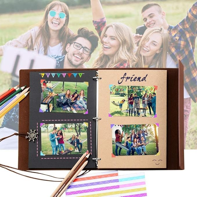 ZEEYUAN Scrapbook Album Leather Photo Album Memories DIY Scrap Book 10.8"x8.6" Large Family Photo Book Refillable 60 Pages for Anniversary Valentines Birthday Gifts Rose Brown
