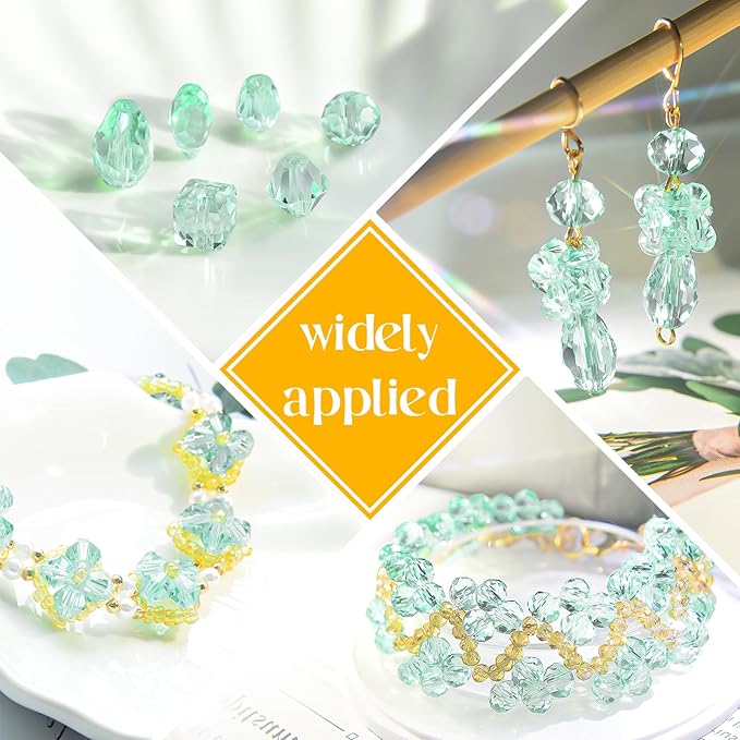 1500 Pcs Crystal Glass Beads for Jewelry Making – 12 Styles Bicone, Rondelle, Cube, Teardrop & 3mm Spacer Beads, DIY Bracelet Necklace Earring Craft Kit(Peppermint Green)