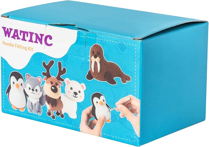 WATINC Needle Felting Kit - 5 Set Unique Different Cute Doll Wool Felt Needle Tools Foam Pad Instruction, DIY Home Decoration Craft Party Supplies for Art Work Starter Beginners (Polar Animal)