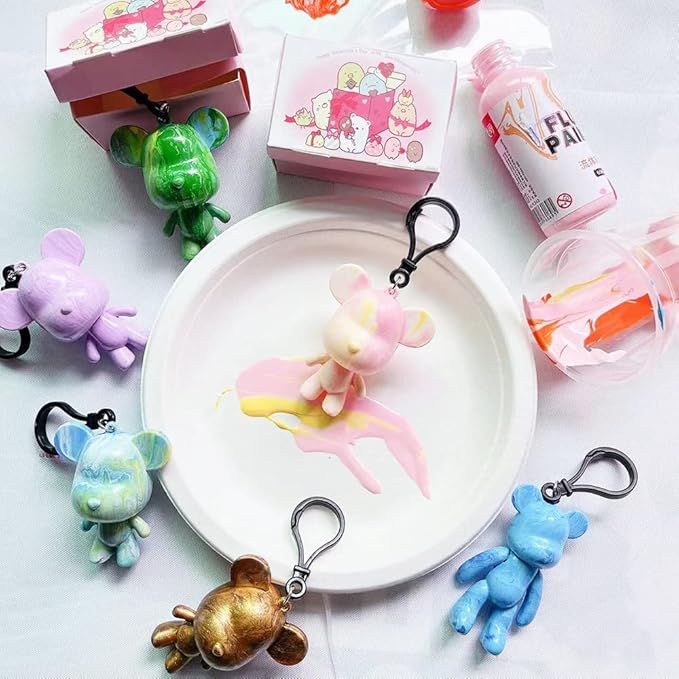HANDA DIY Painting Fluid Bear Teddy Bear Violent Bear Gloomy Bear Painting Kit Set Creative Home Decorations Handmade Doll Figurine Toys Gift for Birthday Valentines (3 inch Keychain, Bear Mold)
