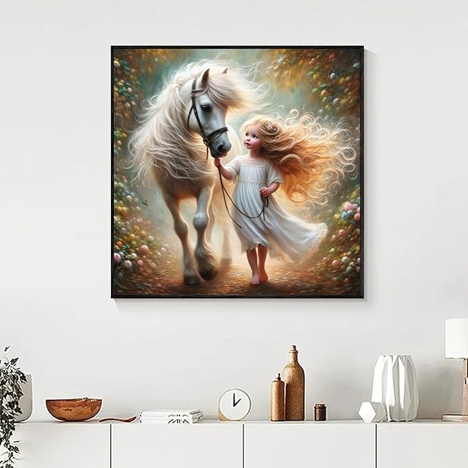 Yezavesu Diamond Art Kits for Adults, Horse Diamond Painting Kit for Beginners, 5D DIY Round Full Drill Painting with Gem Art Craft Kits for Home Wall Decor 14x14 Inch