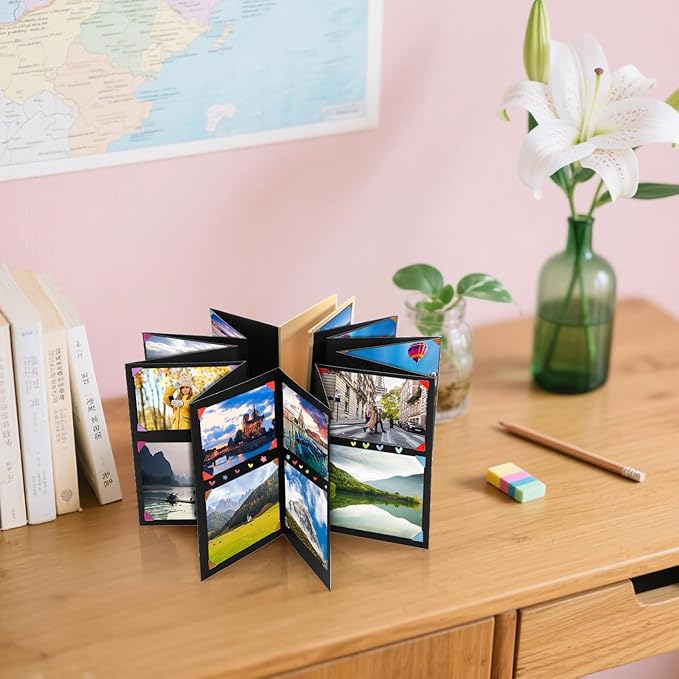 Hacaroa 4 Pack 6 x 8 Inch Accordion Scrapbook Black Pages, Small Photo Album with DIY Accessories, Stretchable Folding Hardcover Kraft Paper Memory Book Gift for Anniversary, Monther's Day, Graduation