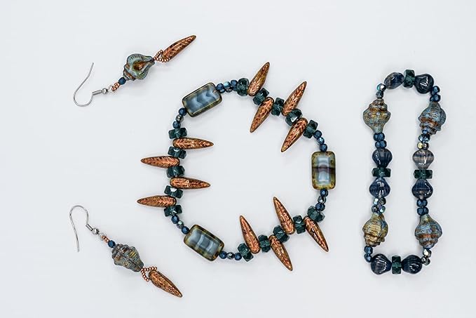 2.1oz (60 g) Mix of Unique Czech Bohemia Glass Pressed Beads, Dark Blue, Table Cut, Matte and Glossy, Faceted Fire Polish, Hand Made Set Kit BCV