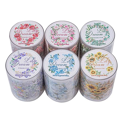 PET Tape Stickers for Journaling 6 Rolls Pre-Cut Flower Washi Tape Stickers Decorative Tape for Crafts Scrapbooking Junk Journal Supplies, Wreath of Letters