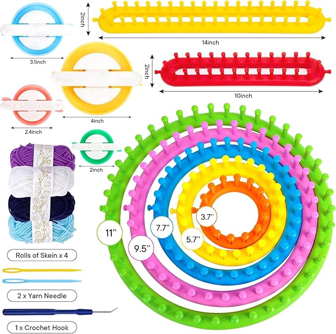 VGOODALL Round Knitting Looms Set, Set of 18PCS Supplies with Hook Needle, Pompom Maker and Yarn, for Knitting Beginners