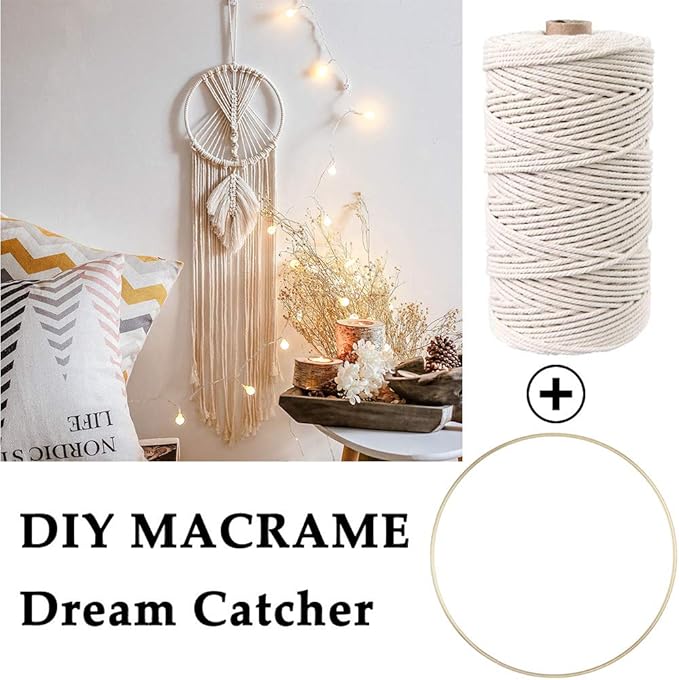 zxcdino 119pcs macrame kits for starter 3mm x 109yards natural cotton macrame cord with 100pcs wooden beads,10pcs wooden rings,wooden sticks,metal rings,s hooks macrame supplies for plant hangers