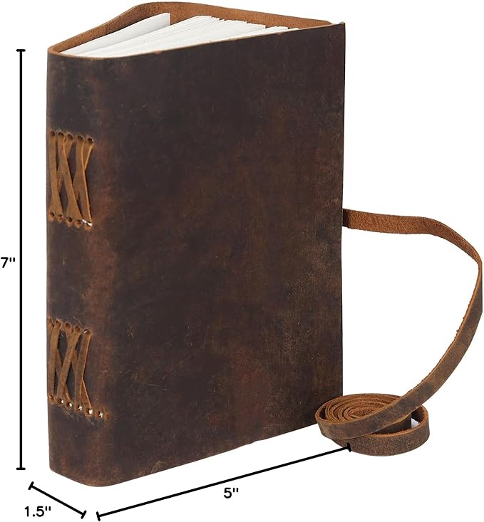 KomalC Leather Journal Notebook, Genuine Leather Journal for Men & Women Handmade Writing Travel Notebook, 240 Unlined Pages Vintage Notepad Gift: Rustic Brown (7"x5")
