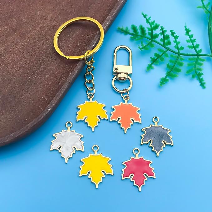 Youdiyla 54pcs Alloy enamel maple leaf set series Pendant Jewelry Making DIY Keychain Earrings Pendant Various Design Charms for Jewelry Making Bracelets Necklace (SN277)