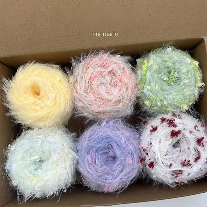 Blind Box WWnYYUS Hand Spun Yarn 6 Pack of 50g/Skein Blind Box Wool Cotton Mohair Acrylic with Hand Art Blended Colorful Handmade