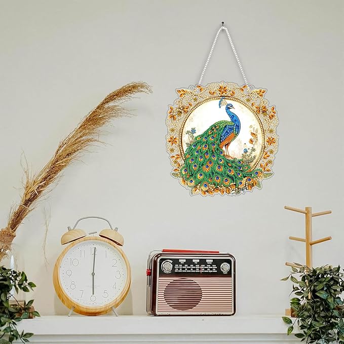SKRYUIE Peacock Hanging Diamond Art Kits for Adults Pendant Suncatcher, Special Shaped Crystal DIY Pearl Diamond Painting Kit, Gift for Mother Spring Summer Window Wreath Decor 7.88 x 7.68 Inch D7