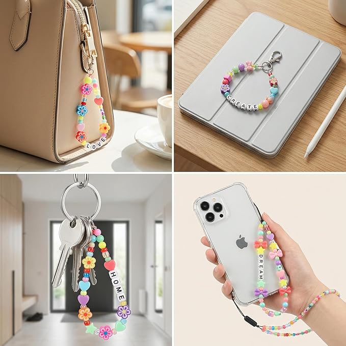 452 Pcs Keychain Making Kit Lip Gloss Bracelet Making Kit for DIY Crafts Supplies, Charms Friendship Bracelet Beads Keychain Rings Bulk, Jewelry Making Kit for Key Chain Gifts Birthday Christmas
