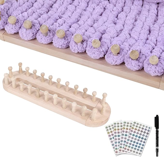 HomdMarket 18-inch Round Knitting Loom, Adjustable Circular Weaving Loom for Hats & Scarves - Premium Pure Beech Wood, Beginner-Friendly - Includes Number Stickers & Marker