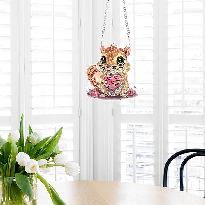 DIY 5D Diamond Painting Rhinestone Acrylic Pendant Kit Love Squirrel Special Shape Diamond Art Crafts Wall Hanging Mosaic Art Door Window Home Decoration Ornament Valentine's Day Gifts