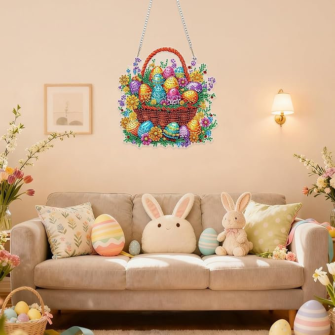 RICUVED Easter Diamond Art Hanging Kit for Adult, Special Shaped Diamond Painting Pendant Board Kit, Eggs Art Suncatchers Double Sided Hanging Acrylic Window Ornament for Home Garden Decor
