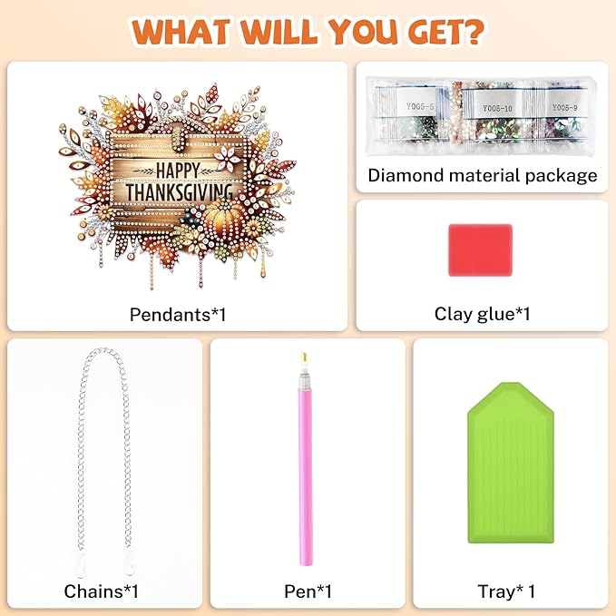 Bowetile Happy Thanksgiving Diamond Art Hanging Kits for Adults, Fall Diamond Art Suncatchers, 5D Special Shape Diamond Painting Pendant Window Ornament Gifts for Home Garden Door Wall Decor