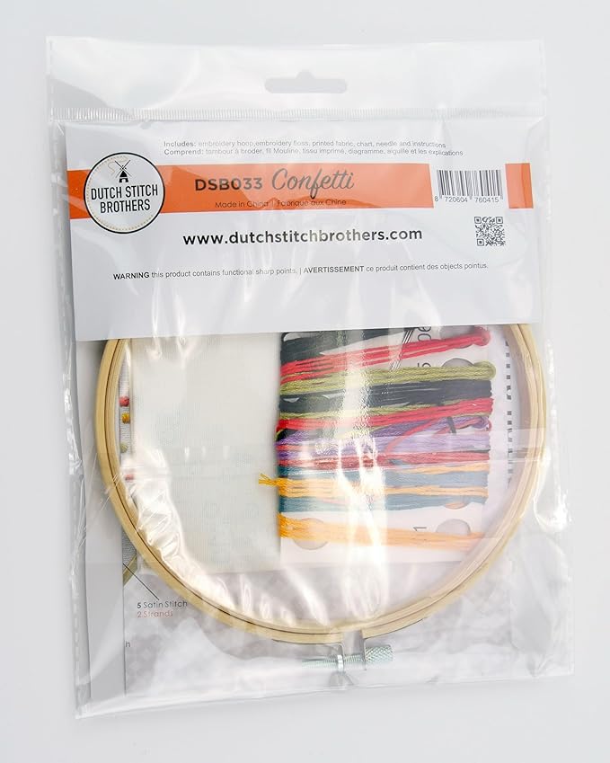 DUTCH STITCH BROTHERS Confetti Embroidery Starter Kit with Pattern and Instructions. Stamped Embroidery Kits with Embroidery Clothes with Pattern. 6" Embroidery Hoop