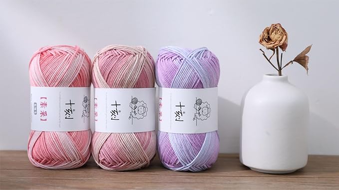 Fine Knitted and Crocheted Cotton Yarn, 100% Long Staple Cotton Yarn Multicolour Gradient Yarn, Infant Sports, 2 Packages 100 g/3.52 oz (50 g/162 yds per Strand) - sc07