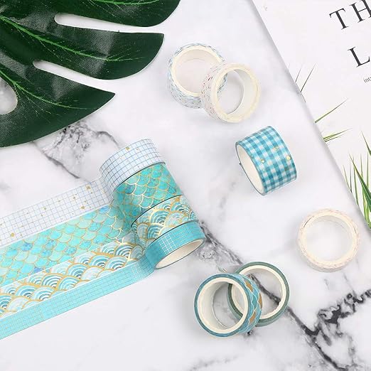 CCINEE 10 Rolls Washi Tape Set,Gold Foil Decorative Masking Tapes for Bullet Journal Planner Scrapbooking Craft Supply
