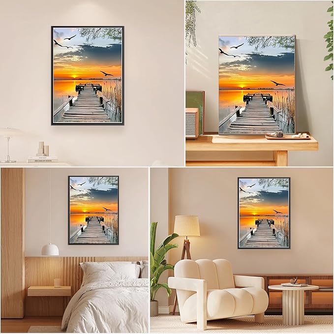 EOBROMD Framed Paint by Numbers Kits for Adults - Wooden Easel, Landscape DIY Acrylic Paint by Number on Stretched Canvas, Painting Kits Adults Oil by Numbers for Home Decor 10x14 Inch