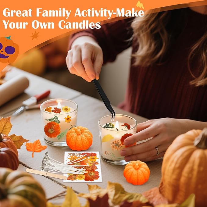 Janinka 108 Pcs Christmas 3D Pumpkin Silicone Candle Molds Gift Set DIY Craft Resin Pumpkin Molds Making Kit with Maple for Xmas Craft Making Fondant Soap Candy Clay Tools Home Decor