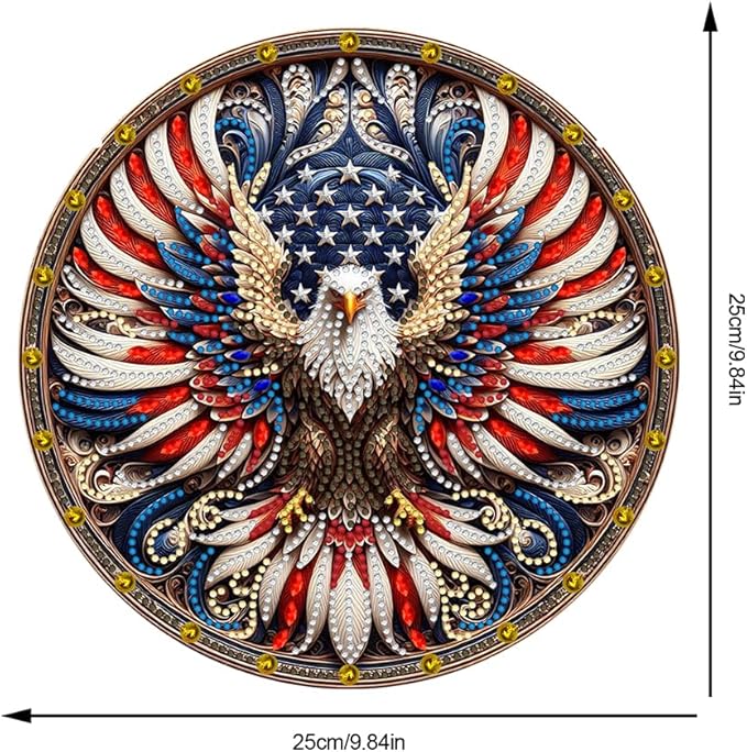 POETRYDRAW DIY Hanging Diamond Art Pendant Kit Eagle Independence Day, Special Crystal Diamonds Painting Ornament for Adults, 5D Diamond Art Suncatchers Double Sided Board Gem Painting Box Kit