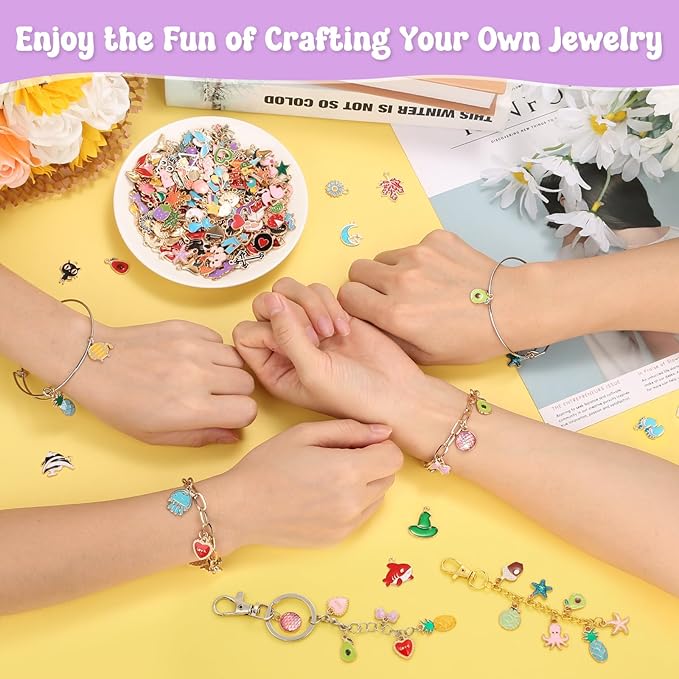300Pcs Charms for Jewelry Making, Wholesale Bulk Assorted Gold-Plated Enamel Earring Charms for DIY Necklace Bracelet Jewelry Making and Crafting (Enamel Color)