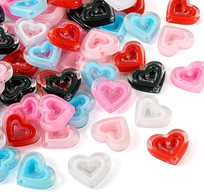 FASHEWELRY 60Pcs Acrylic Crystal Heart Beads Clear Love Heart Beads Candy Color Cute Pony Bead Aesthetic Bead for Valentine Day Bracelet Necklace Jewelry Making