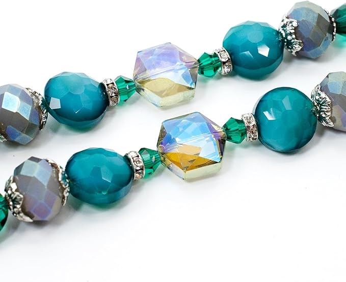 Glass Beads for Bracelets Jewelry Making Adults Keychains Bead Strand Large Unique Crystal Assortment for Craft Rondelle Faceted Flat Crackle Sparkly Bling Cute Pretty Beading Kit (2-pcs Teal)