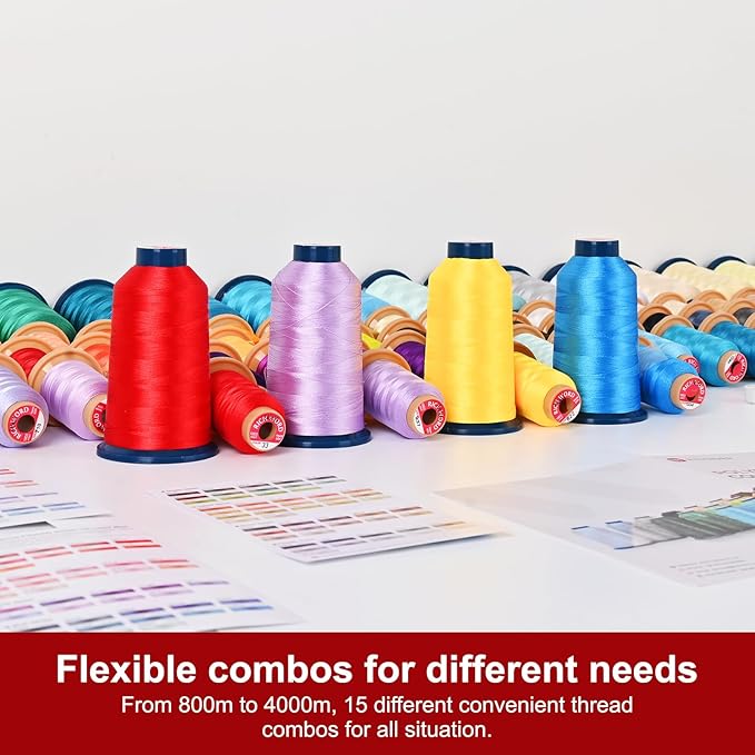 Richword Embroidery Thread 4 Rolls 4000M(4374Y) 40WT Polyester Thread for All Commercial Multi Needles and Single Needle Embroidery Machines,2Black+1White+1Red