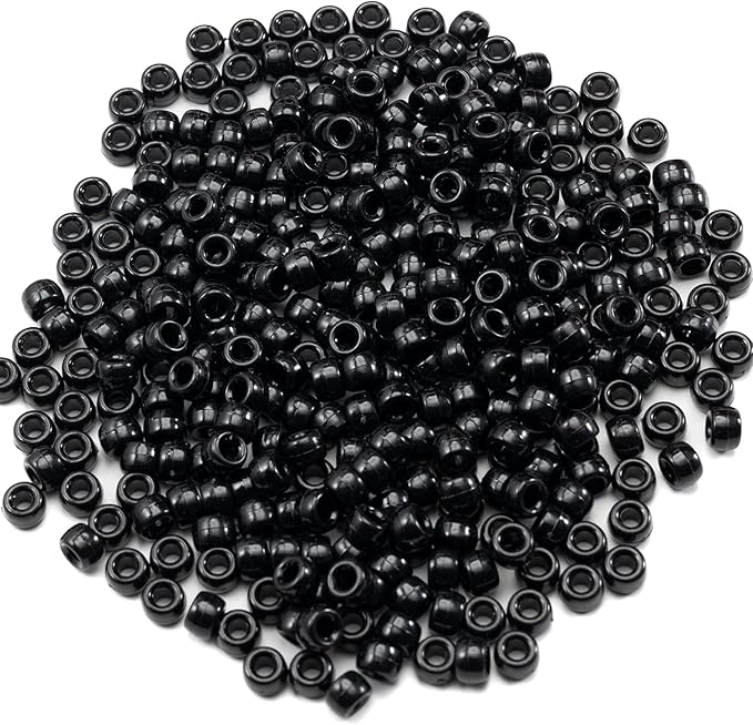 Gxueshan 1000 Pcs Acrylic Black Pony Beads 6x9mm Large Hole Pen Hair Kandi Beads Bulk for Friendship Bracelet Necklace Jewelry Making Earring Braiding Kit