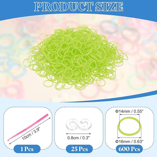 uxcell 600Pcs Loom Rubber Band, Bracelet Making Refill Kit Elastic Loom Band with 25Pcs S-Clips and 1Pcs Crochet Hooks for Weaving DIY Handcrafts, Fluorescent Yellow