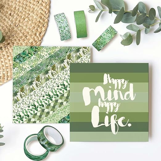 Whaline 12 Rolls Greenery Washi Tape Green Leaves Washi Tape Assorted Plants Theme Masking Decorative Tape for Scrapbook Journal DIY Art Craft Gift Wrapping Supplies