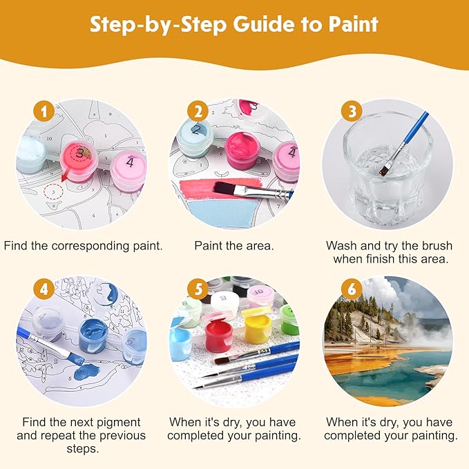 NEWENMO 4 Pack Paint by Numbers for Adults with Wooden Framed, Rock Canyon, Lake, Paint by Number Kits on Canvas for Beginner, DIY Acrylic Oil Painting Kits for Home Decor 8x12 inch, National Park
