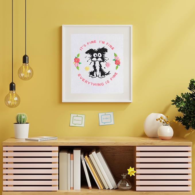 Louise Maelys Funny Dog Embroidery Kits for Beginners,Cross Stitch Kit for Adults,DIY Needlepoint with Cute Animal Pattern -It's Fine I'm Fine Everything is Fine