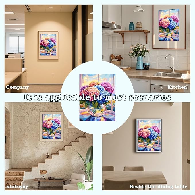 DOTZSO Hydrangea Flower Diamond Painting Kits for Adults, Easy DIY 5D Round Full Drill Diamond Art kit Diamond Dot Crystal Gem Art and Craft for Beginners Home Wall Decor 12x16 Inches
