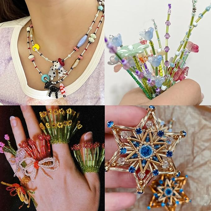 EuTengHao 9600Pcs Tube Beads Kit 7mm Glass Bugle Seed Beads for Jewelry Making Embroidery & Home Decoration (32 Vibrant Colors)