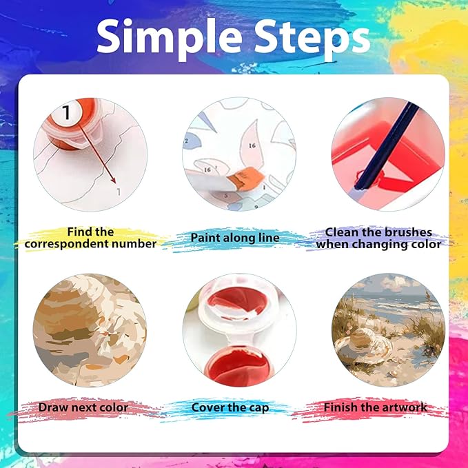 xcemhil Beach Paint by Numbers Kit for Adults Beginner, Beach Paint by Numbers for Adult, Acrylic Paint by Number Kits Suitable for Home Wall Art Decor Gifts 16x20 Inch