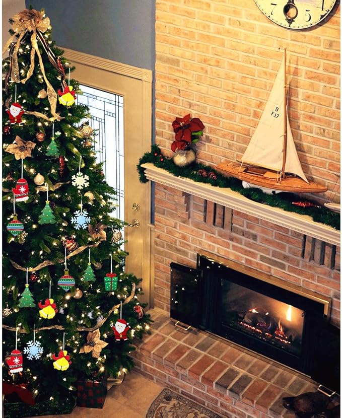 Hidreas 50 Pcs DIY Wooden Ornaments Christmas Wooden Ornaments Making Kit Christmas Crafts with Wax Rope and Rhinestone Stickers for Christmas Decoration and DIY Ornaments Making