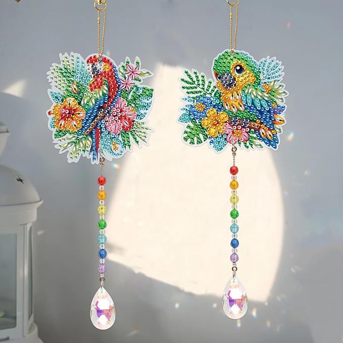 TDFERAN Diamond Pinting During Parrot Diamant Art Hanging Sign Onament Pendants Wind Chimes Wall Hanging in Living Room Dorridor Diamond Sunshine Catcher for Wall Home Decor