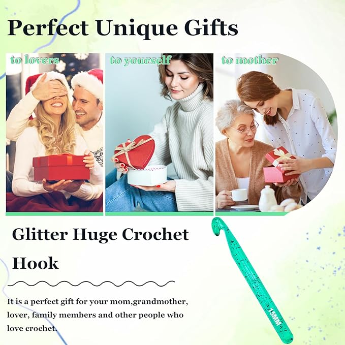 Hobekoee 15mm Large Crochet Hook for Chunky Yarn,Ergonomic Crochet Needles for Arthritic Hands,Plastic Crystal Smooth Crochet Hooks for Handmade DIY Crocheting