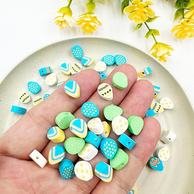 100Pcs Egg Handmade Polymer Clay Beads, 10mm Easter Egg Polymer Clay Spacer Beads for Women Jewelry Making DIY Charms Bracelet Necklace Hair Clip Accessories Handmade Craft