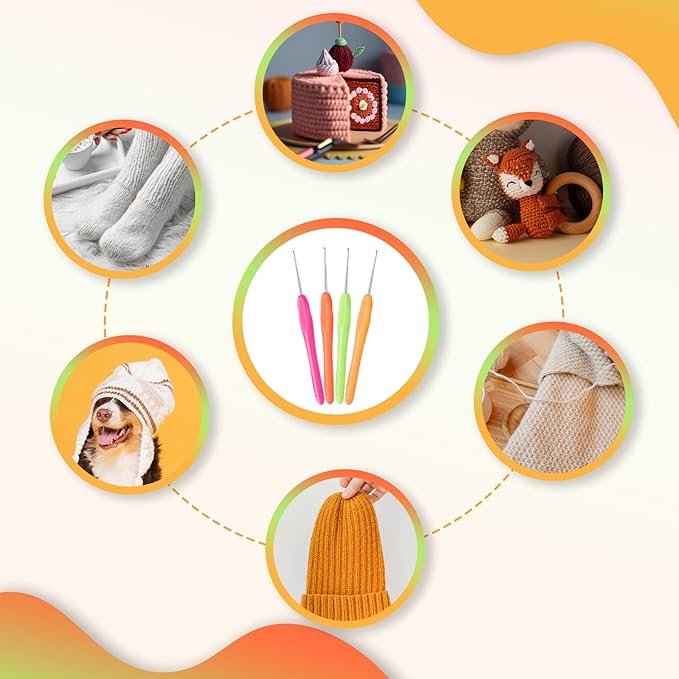 Molain 4 Pcs Crochet Hook Set, 1 mm, 1.25 mm, 1.5 mm, 1.75 mm - Small Size, Ergonomic Handle - Lace Crochet Hooks for Knitting Scarf, Gloves, Bags, Hats, Socks