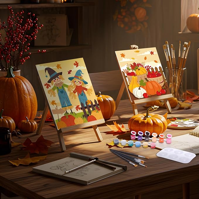 Ctosree 12 Pack Pre Drawn Canvas Kit for Painting Sip and Art Paint Kit for Adults Pre Painted Canvas Party Favors for DIY Holiday Party Date Night Gifts(Autumn Harvest,10 x 8 Inch)