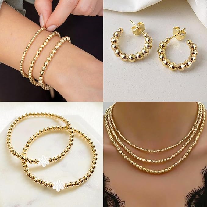 1740 Pcs Gold Beads for Jewelry Making Pearl Flower Beads for Bracelet Making Kit Mixed Sizes Gold Bracelet Spacer Bead Charms Necklace Earrings DIY Craft for Women Adult Small Bead for Crafts