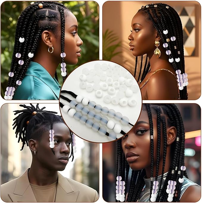 120Pcs 14mm Large Silicone Beads for Hair Braids, Soft Jellyish Hair Beads with 7mm Hole + 50 Rubber Bands and 1 Beader for Braiding, DIY Bracelets Necklaces Crafts(Transparent)