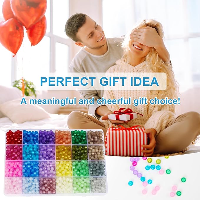 XSEINO About 1200PCS 6mm Glass Beads Bracelet Making Kit,24 Colorful Nature Series Colorful Crystal Beads for Bracelet and Jewelry Making and DIY Crafts,Friendship Bracelets